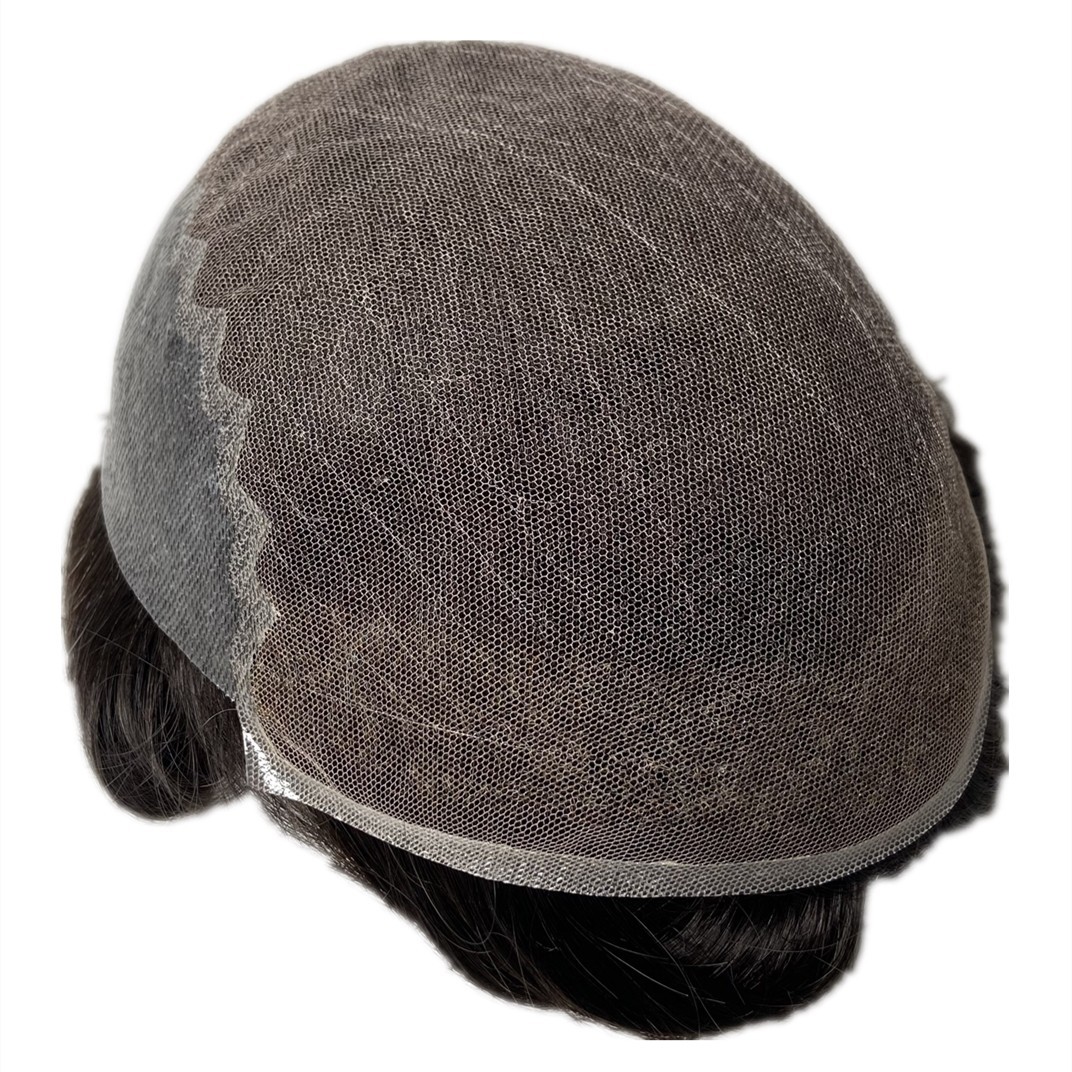 Mens Toupee Human Hair Replacement System French Lace Skin Back Hairpiece #1B