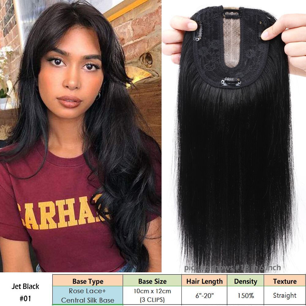 Topper Toupee Hairpiece Real 100% Remy Human Hair Silk Base Top Piece Thin Hair