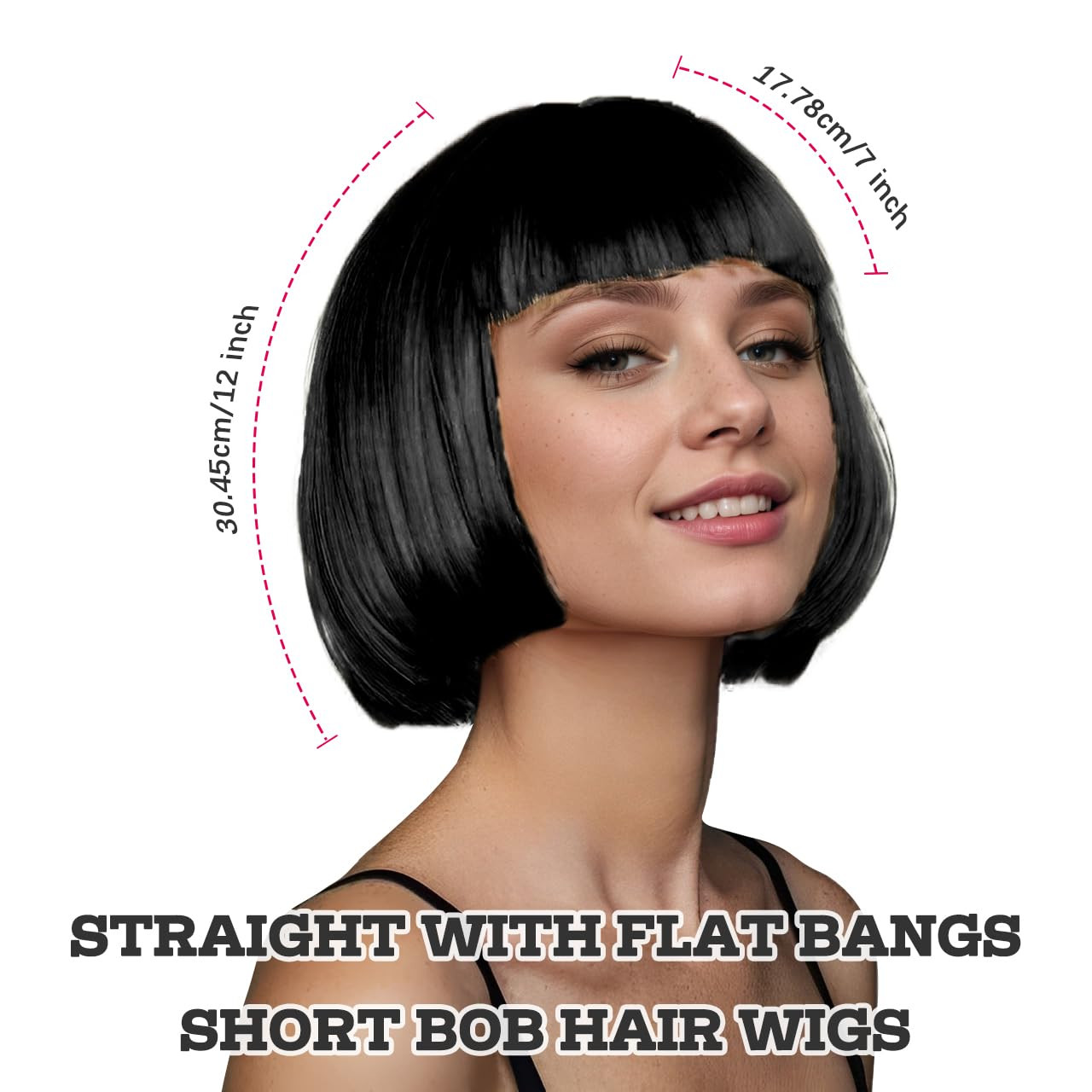 Short Bob Hair Wigs Straight with Flat Bangs Synthetic Colorful Cosplay Daily Pa