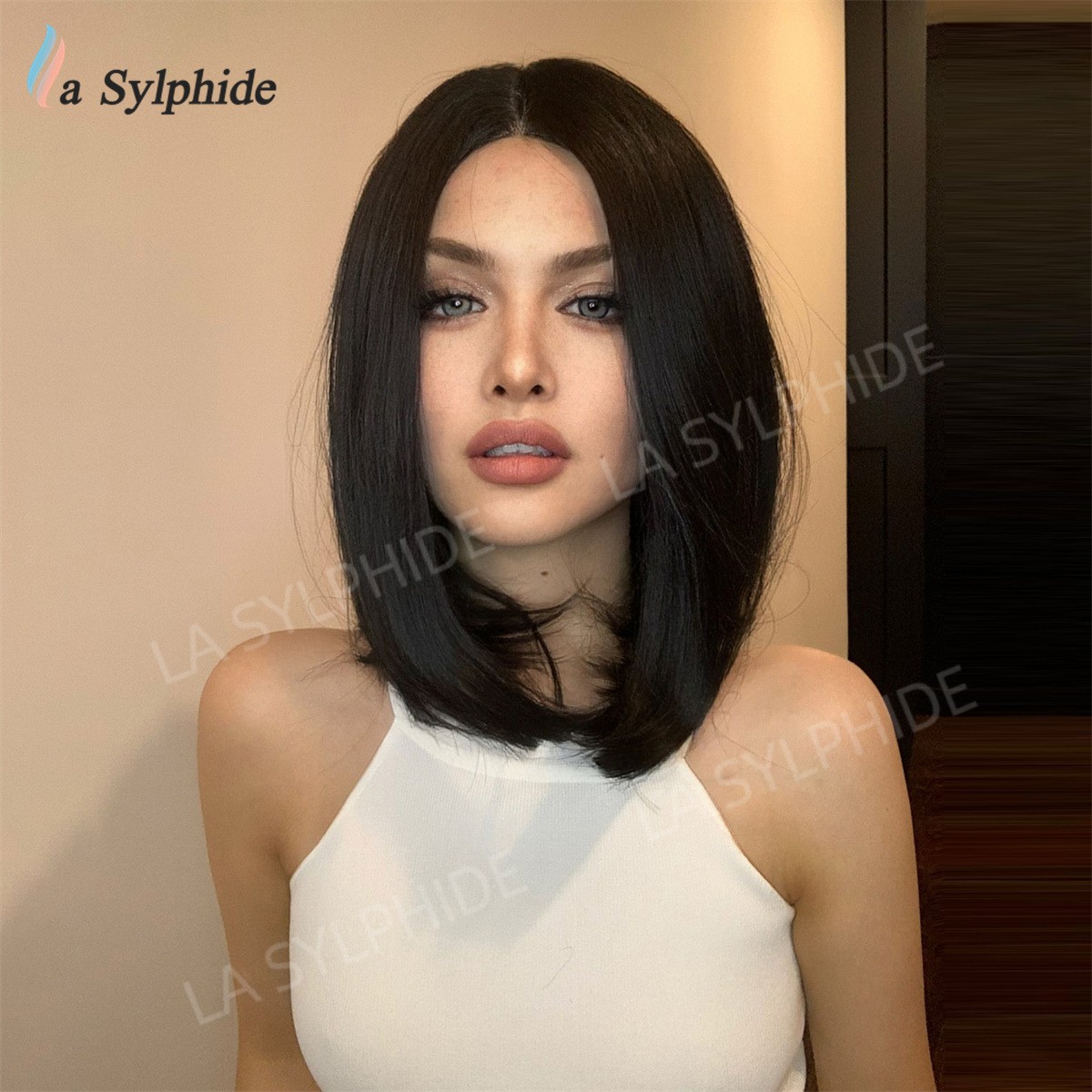 Middle Part Shoulder Length Brown Straight Bob Wig Small Lace Cap Rose Net Heat