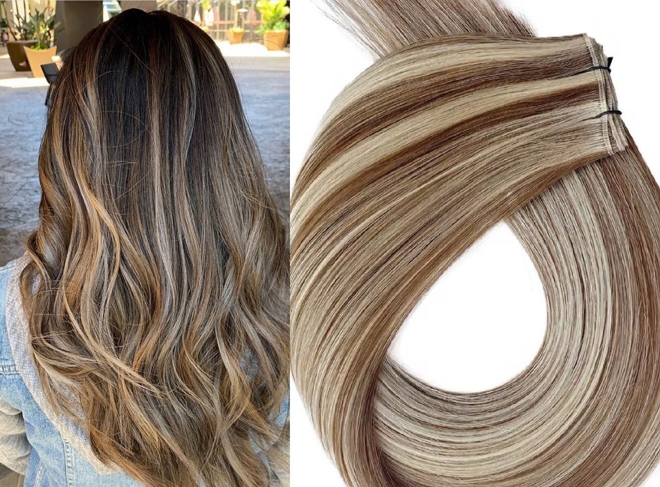 18″, 22″ Genius Wefts, 50g,100% Human Remy Highlighted Hair Extensions #4/613