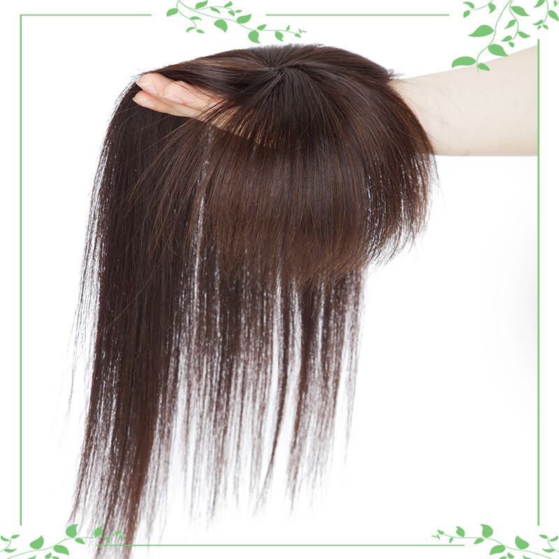 Clip In Top Topper Remy Human Hair Women’s Hairpiece with Bangs MONO Base Toupee