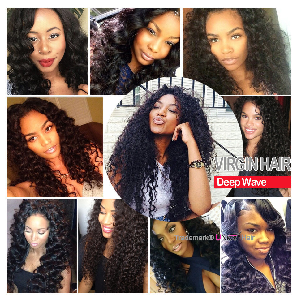 UNice Hair Deep Wave 3 Bundles Human Hair Extension Curly Virgin Hair Weave Weft