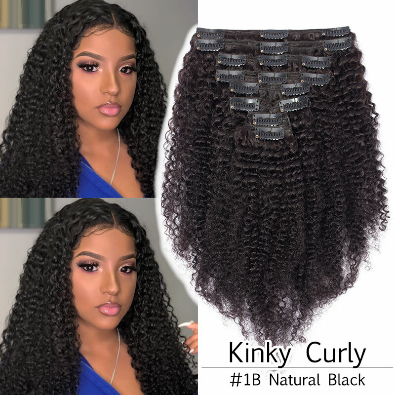 4B 4C Afro Kinky Curly Clip In Remy Human Hair Extensions Full Head Auburn Weave