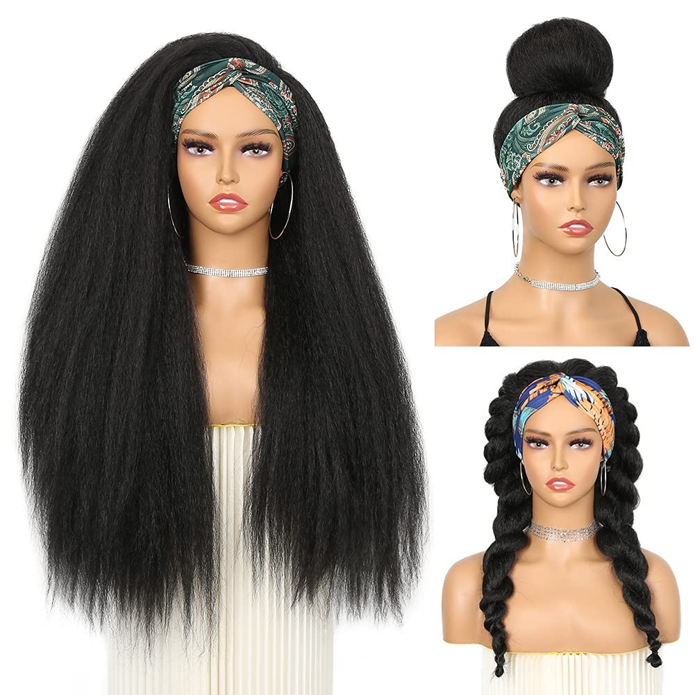 26 Inches Kinky Straight Headband Wig for Women Yaki Straight Wigs with Black…