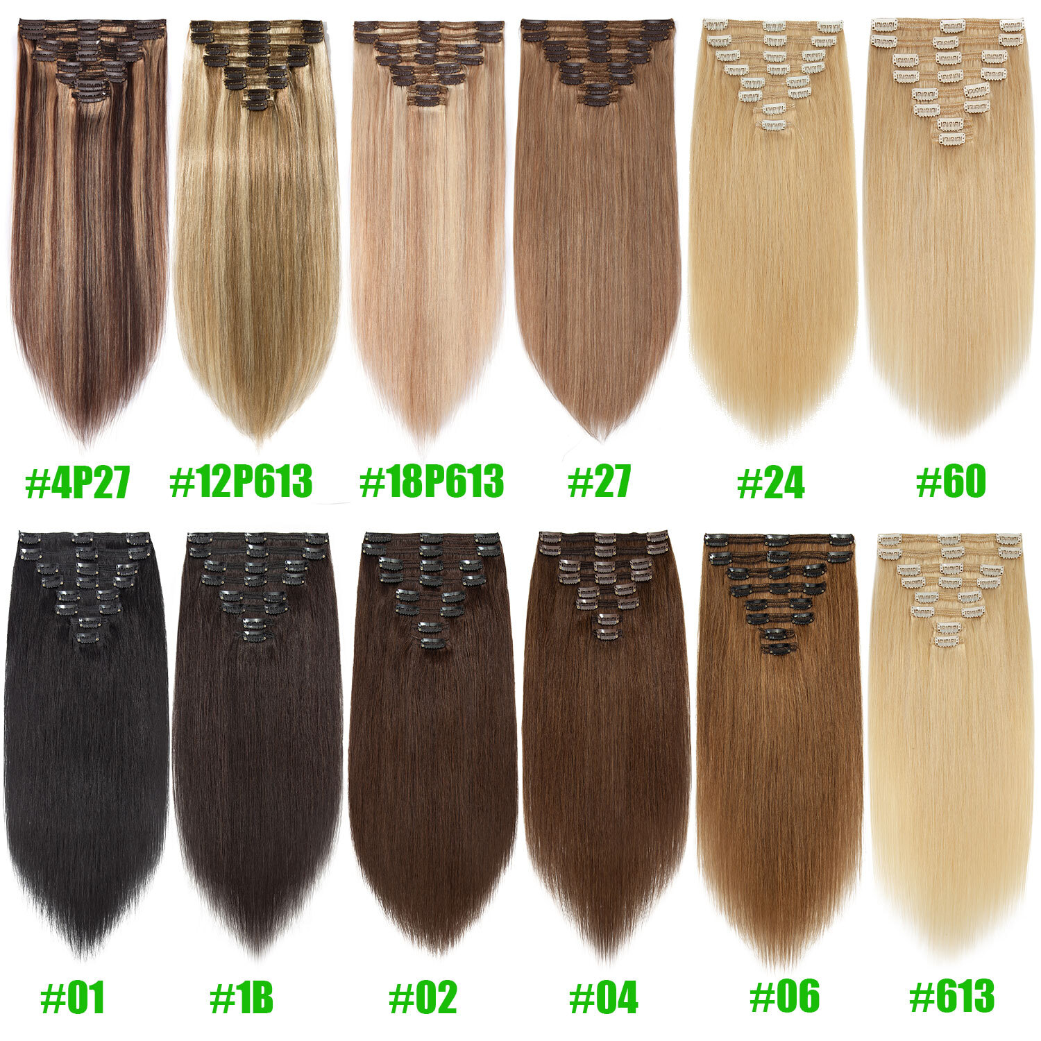 Ombre 100% Human Hair Extensions 8 Pieces Clip In Real Remy Hair 8PCS FULL HEAD