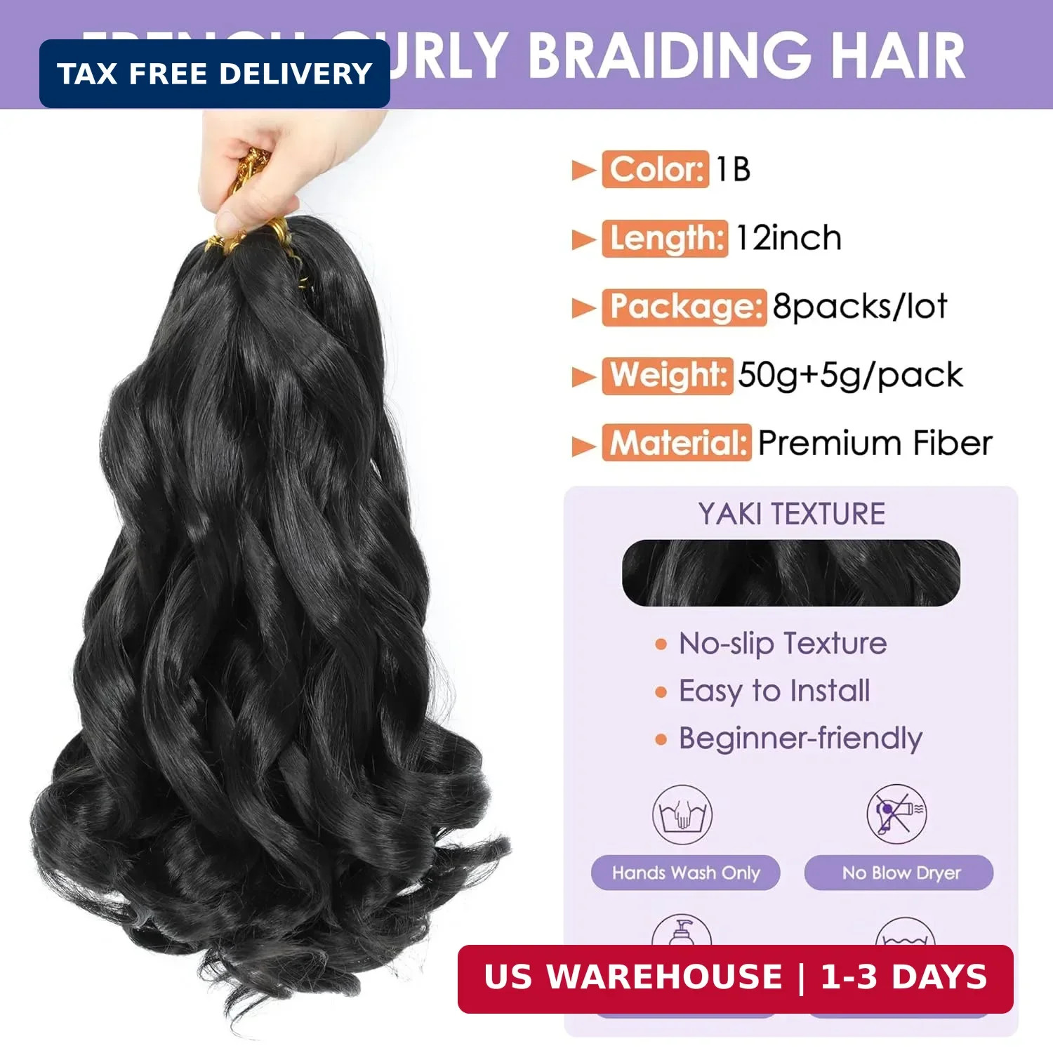 French Curl Braiding Hair 12 Inch 8 Packs Pre Stretched Hair For Black Women 50g