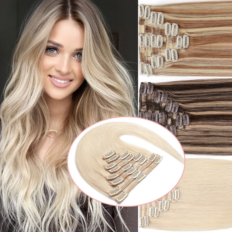 Invisible 8Pcs 18Clips Clip In 100% Remy Human Hair Extensions Full Head Ombre