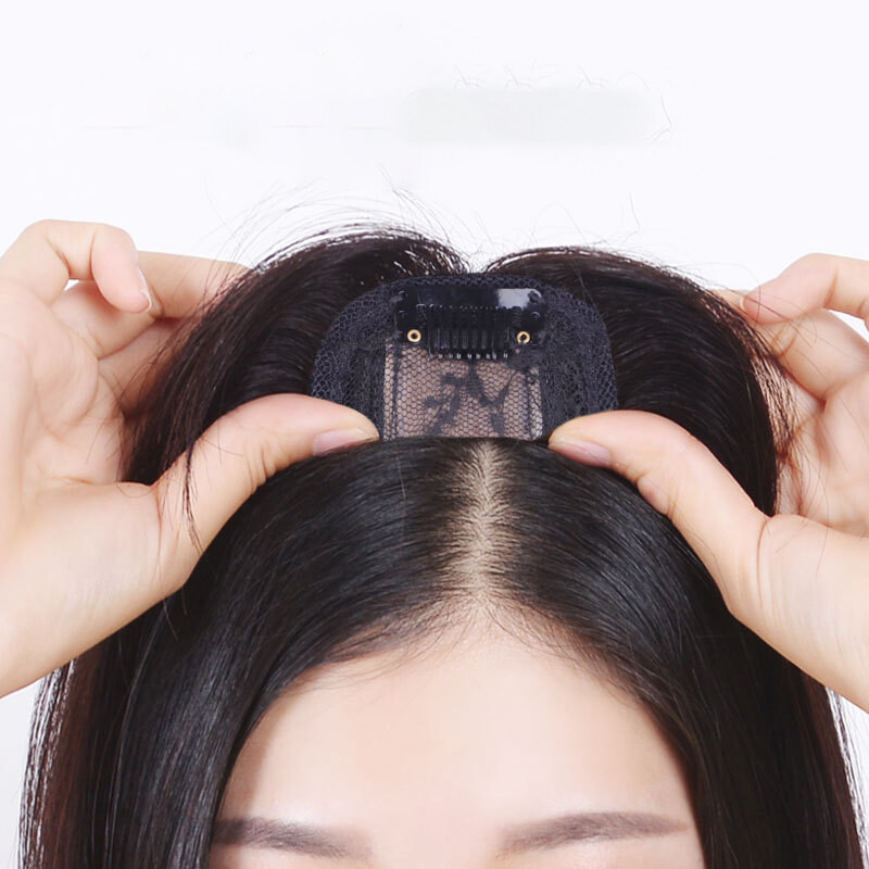 100% Human Hair Toupee Clip in Hairpiece Thin Topper with Bangs Top Hair Pieces
