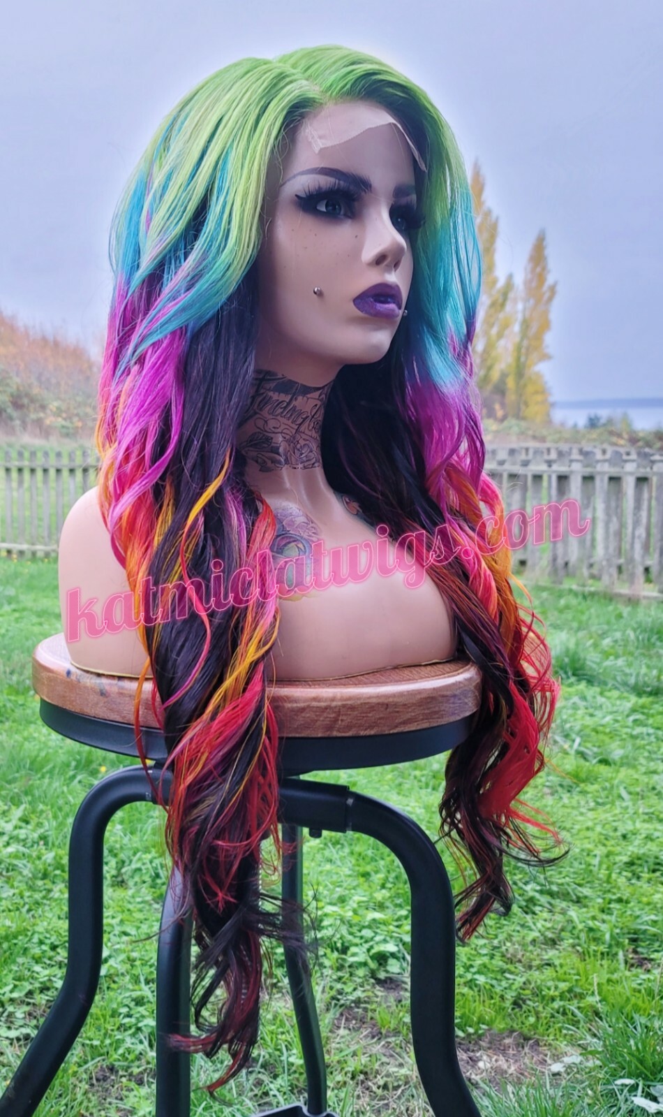 28 Inches Long Black And Rainbow Remy Human Hair Wig Thick