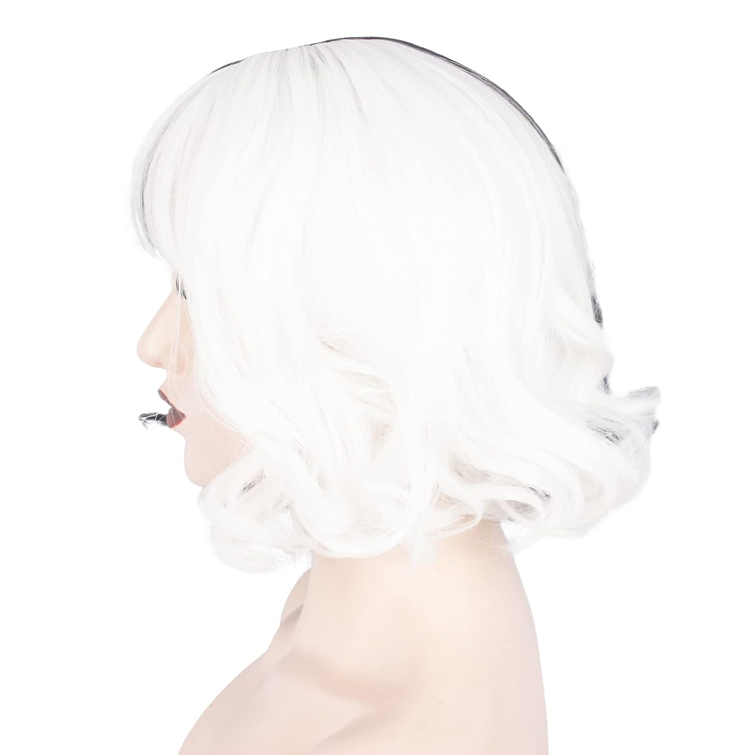WeKen Short Half Black White Wig woman teen wavy bangs cosplay stage costume