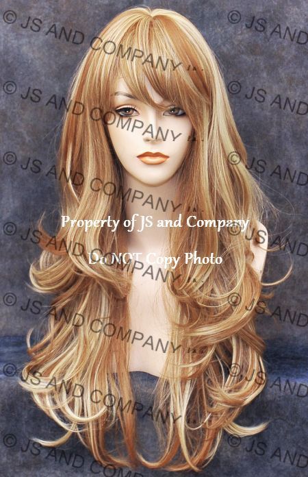 Human Hair Blend Full Wig Heat OK Long Wavy Strawberry Blonde Mix WBKT 27-613