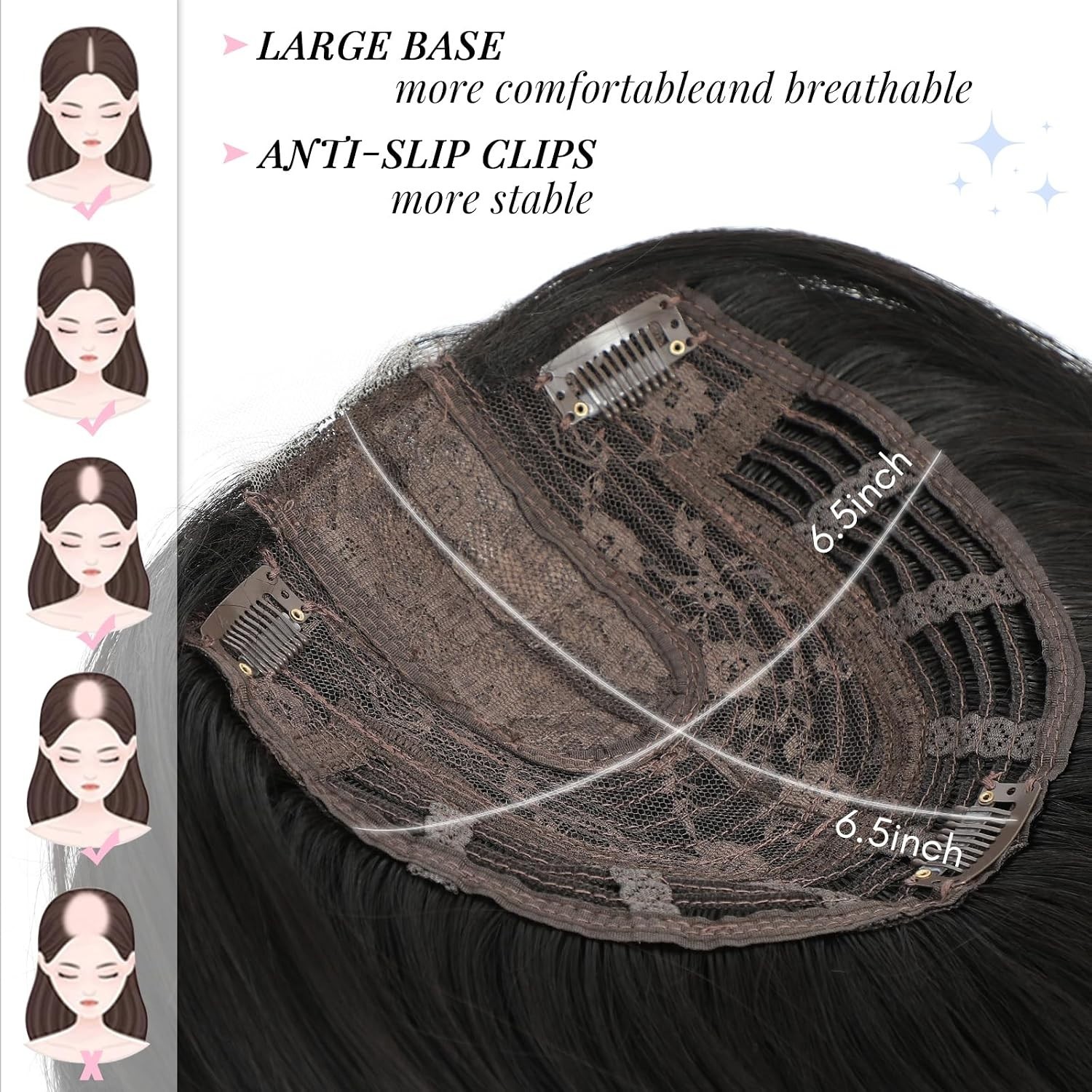 Black w/ Dark Brown Shade Long Straight 18in Women Premium Hair Topper