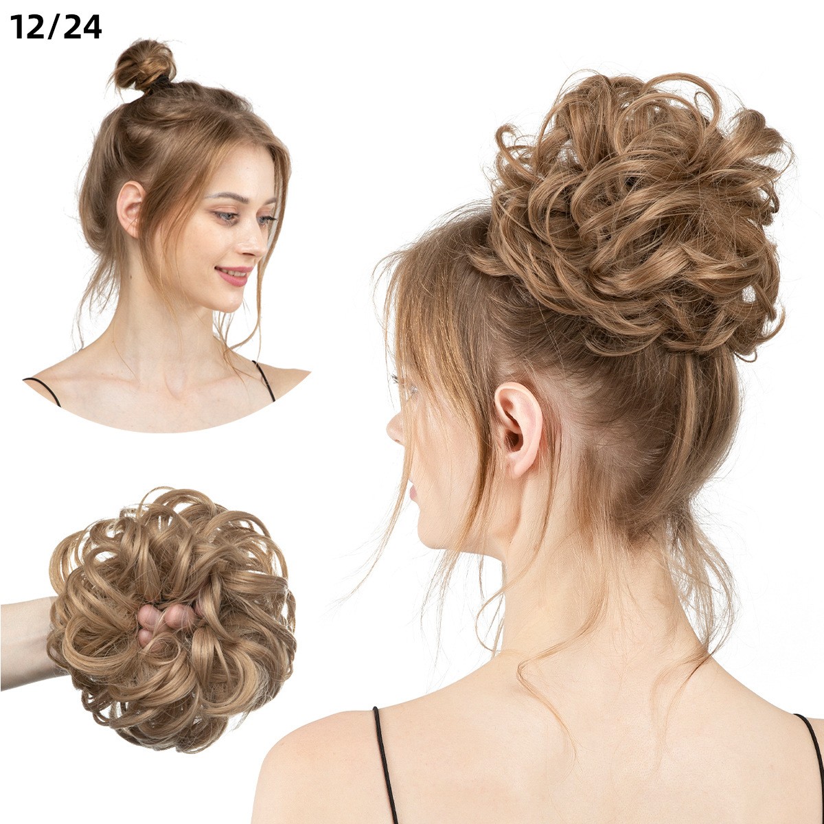 2PCs Small Messy Bun Hair Pieces Women Synthetic Curly Mini Scrunchies Hairpiece