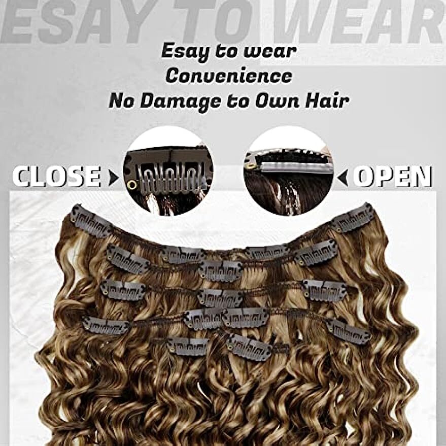 45cm to 70cm Natural Curly Clip In Extensions Human Hair 120g 7pcs Brown Black