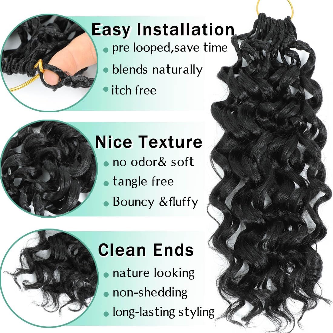 New Gogo Curl Crochet Hair Pre Looped 8 Packs 14 Inch(Pack of 8), 1B#