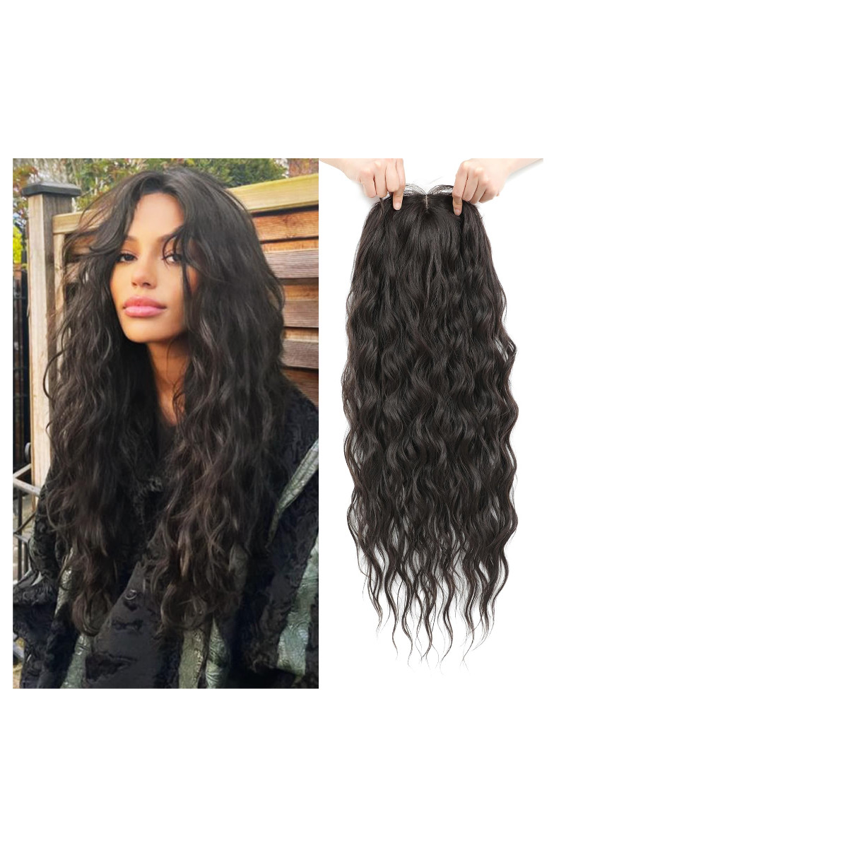 Molefi Curly Hair Topper 26Inch Long Wavy Hair Toppers Bangs For Women