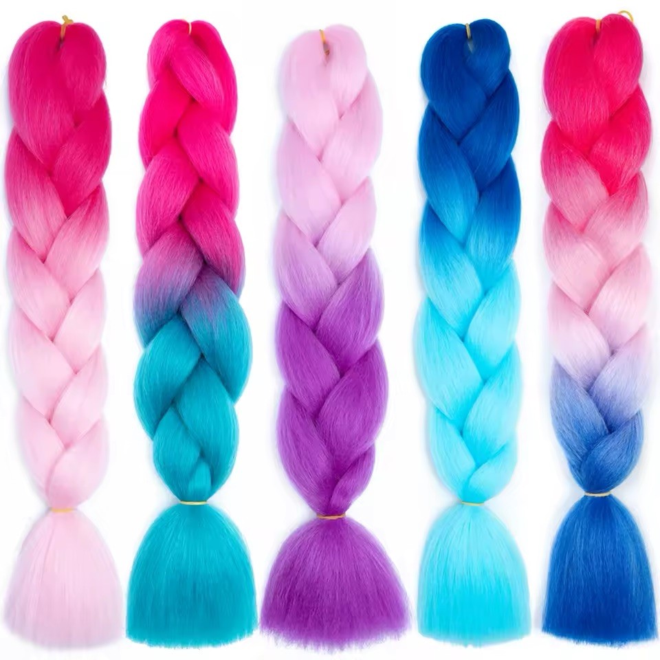 24″ Jumbo Braiding Hair Extensions Box Braids Afro Twist Ombre Hot Pink Blue