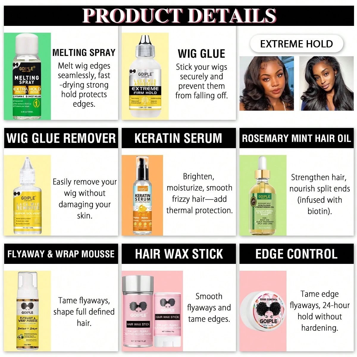 Waterproof Lace Wig Glue Kit Melting Spray Remover Band Caps