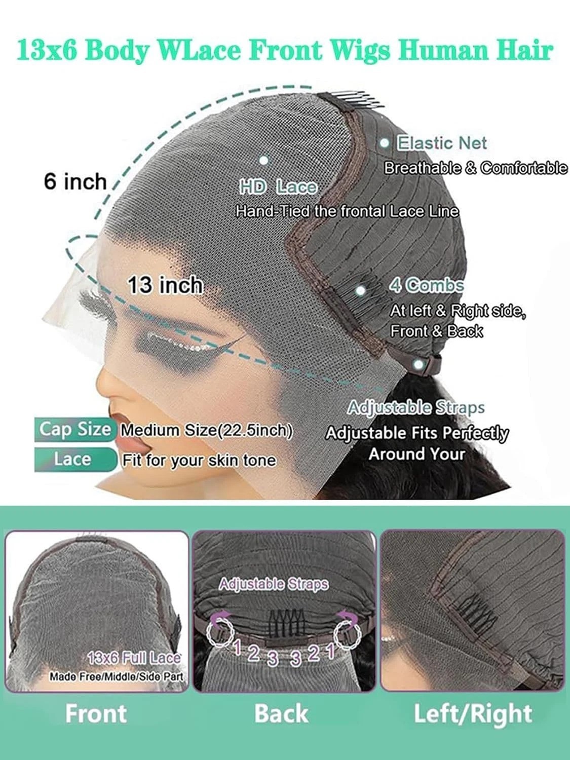 Natural Black 26 Inch Body Wave Human Hair Wig with 200% Density & Baby Hair