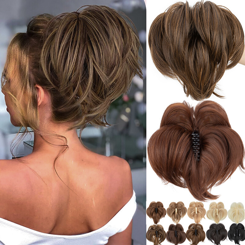 Clip In Ponytail Short Claw On Bun Hair Extension Updo Piece Bendable Metal Wire