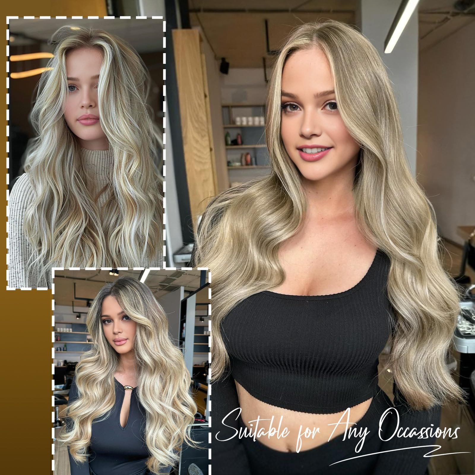 Mixed Blonde Hair Extensions Real Human Hair 18 Inch 20PCS Remy Hair Extensio…