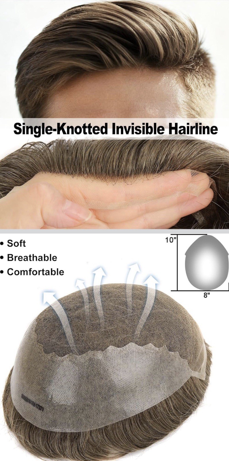 Swiss Lace Front with Thin Skin Back & Side Toupee Hair for Men