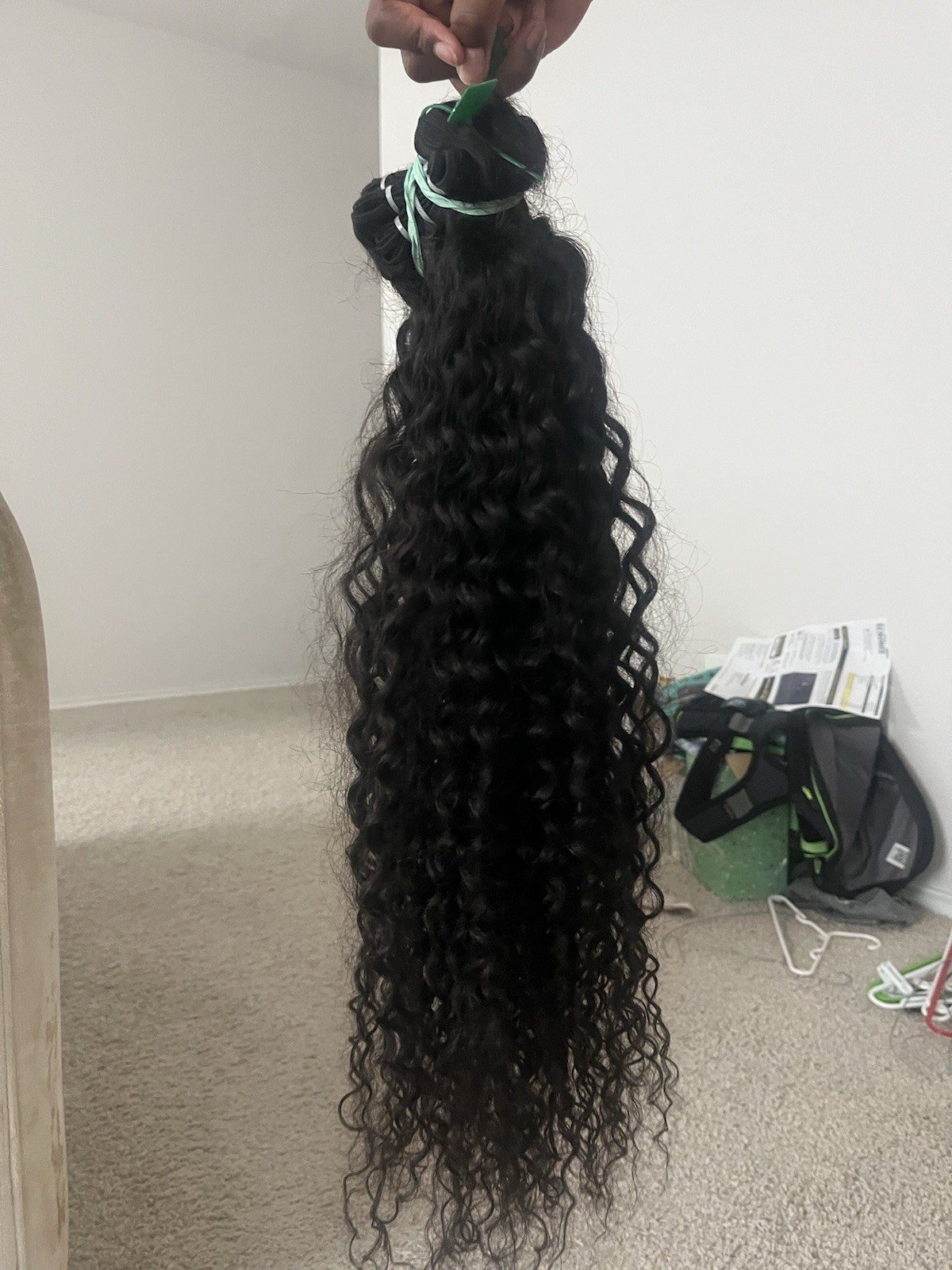 Human Hair Curly Weft Hair one ítem 32 inches Bundle Black for Women 21-30 in