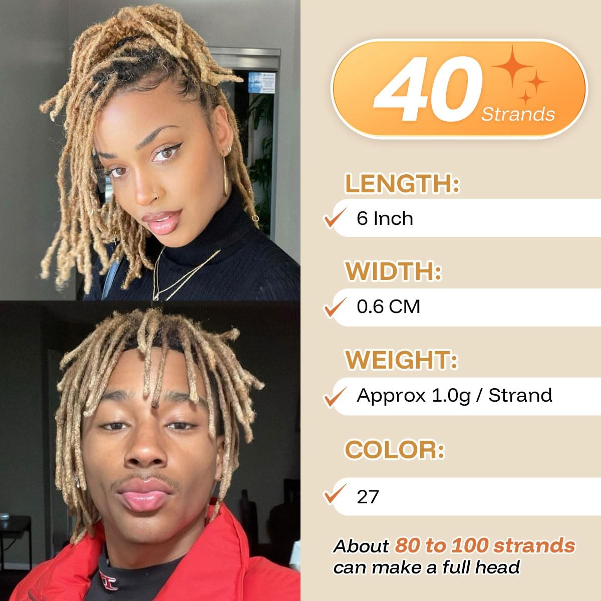 Sangtok 6 Inch 40 Strands Loc Extensions Human Hair Real 0.6Cm Width Human Hair