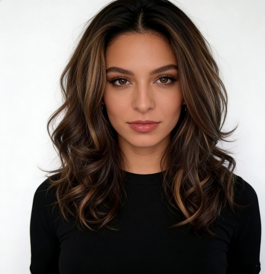 Women Dark Brown w/Gold Highlight Ombre Shoulder Length Curly Hair Wig-&##