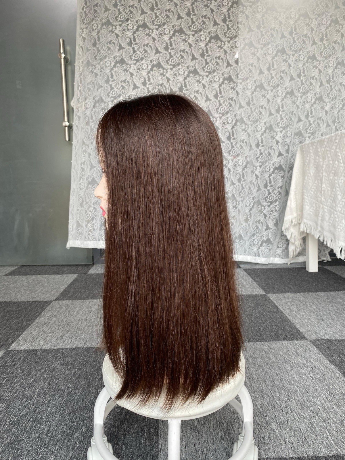 Lace Top Human Hair Wig Sheitel – 18” | No Layer | Color 8 | Medium Cap