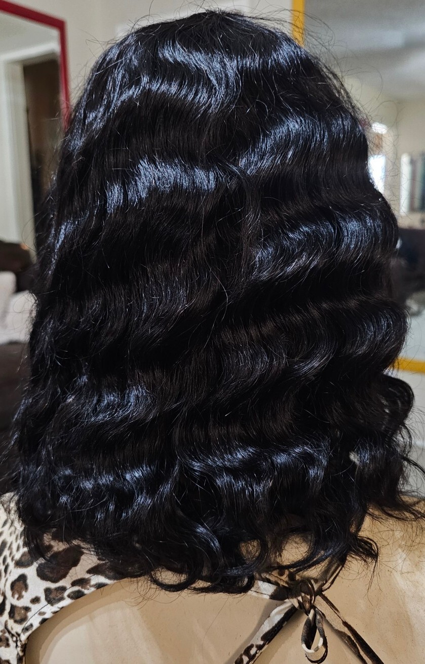 12inch Body Wave Wig Black Body Curly Human Hair 100%Wigs No-Lace Wigs