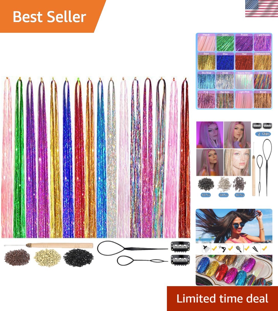 Complete 16 Color Hair Extensions Kit – 8000 Strands & Styling Tools Included