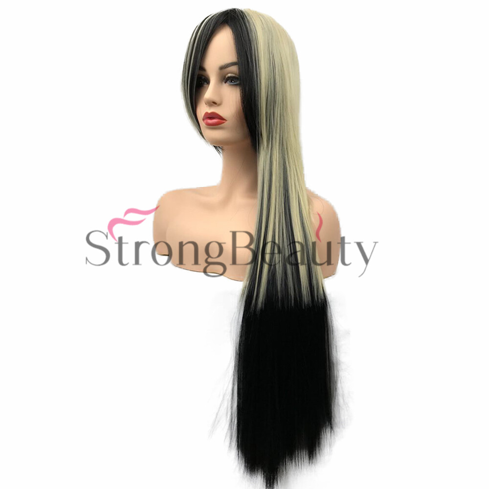 Ombre Black Brown Blonde Gradient Wig Long Straight Wavy Head Ladies Hair