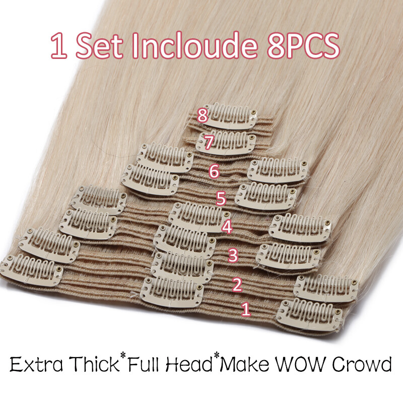 NEW DOUBLE WEFT Clip in Remy Human Hair Extensions Real Thick Full Head Balayage