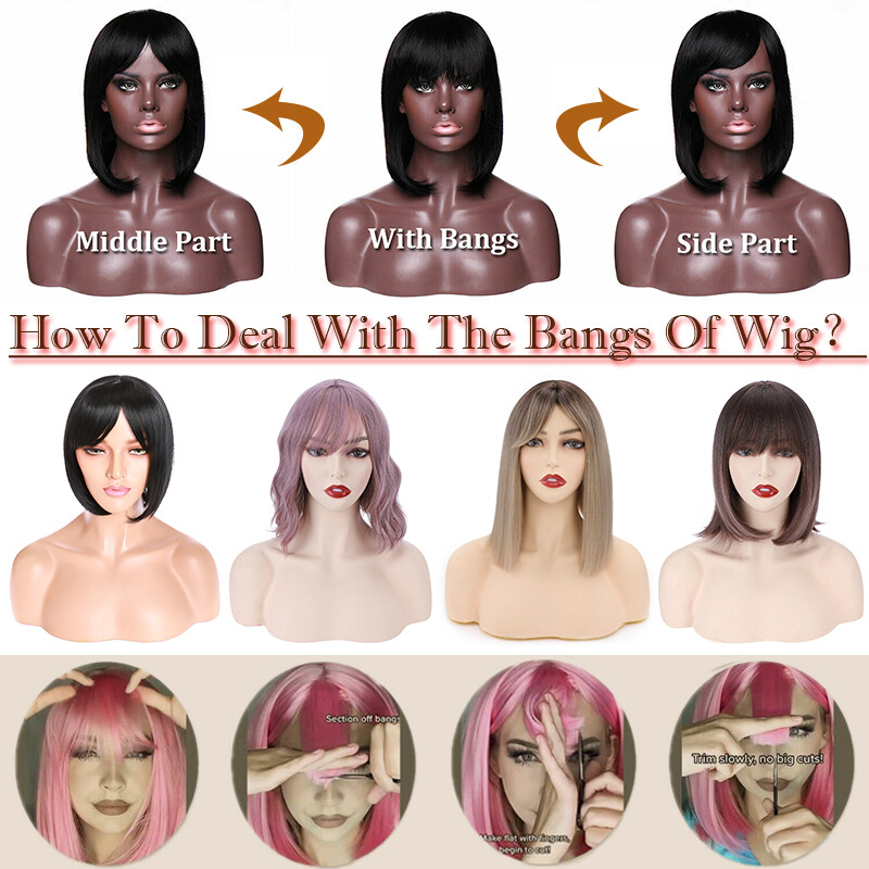 12″+ Women Short Bob Synthetic Lace Front Wig Baby Hair Silky Straight Black US