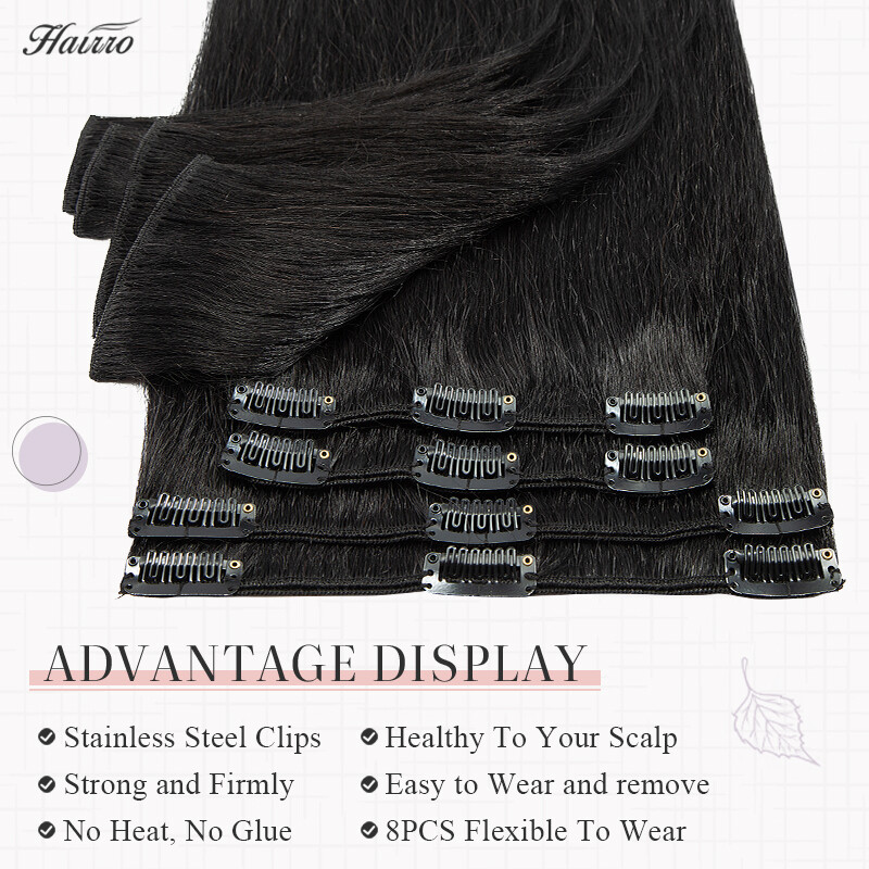 8A Clip In Extensions, 100% Real Remy Human Hair 8PCS Hairpiece Full Head 8Inch