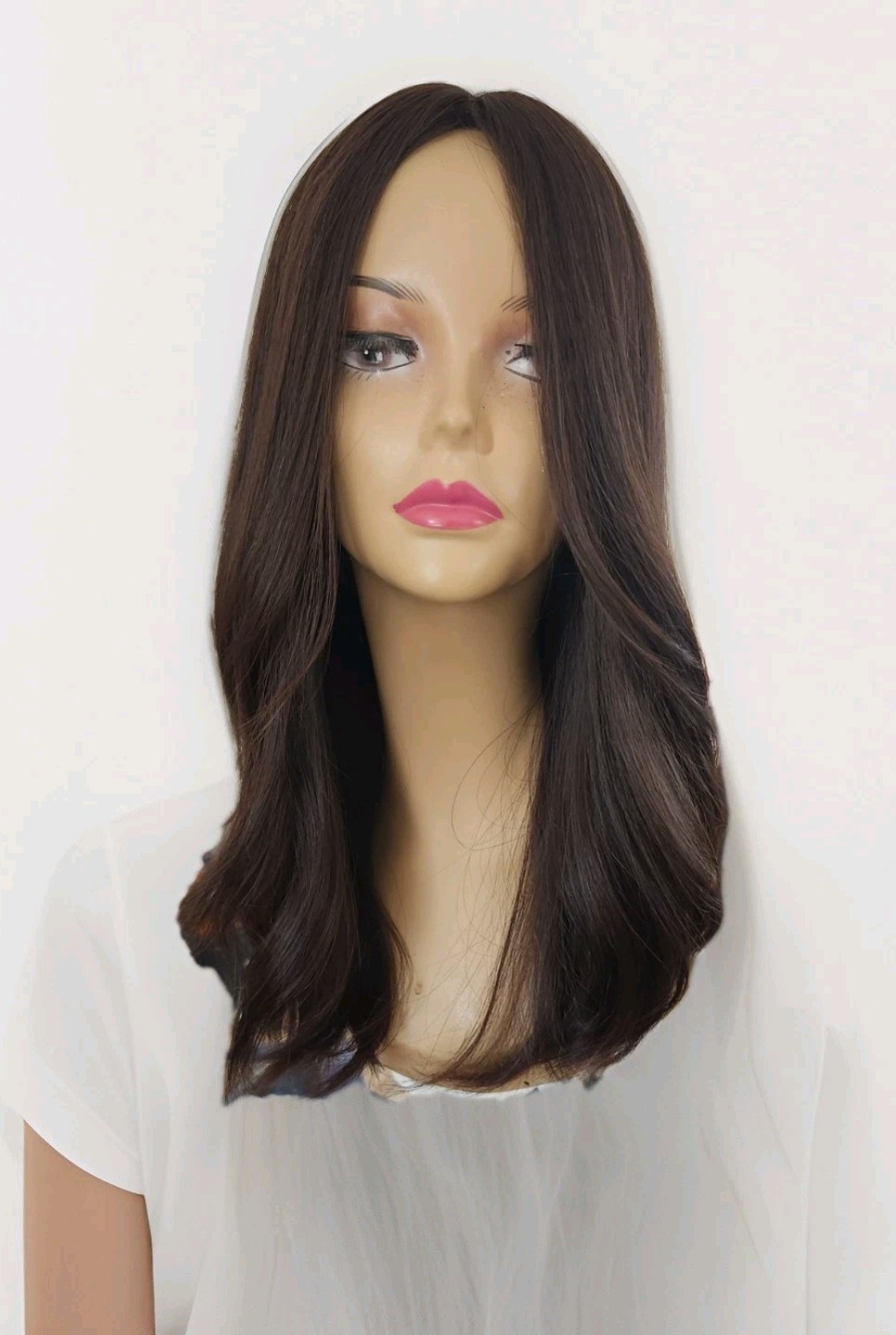 100% HUMAN BRAZILIAN HAIR BROWN SILK TOP WIG 20” M CAP FREE PARTING
