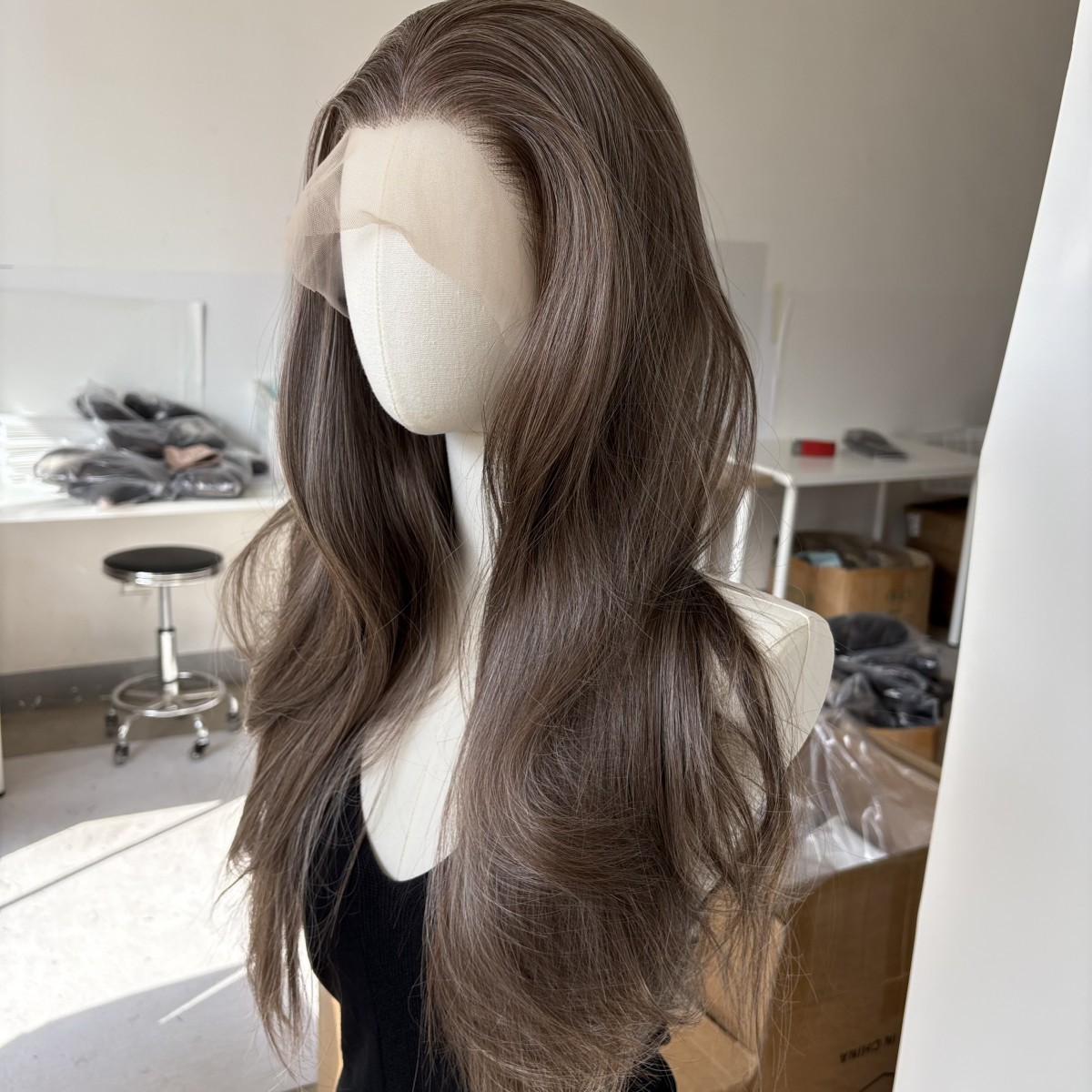 Heat Resistant Hair Brown mix Blonde Long Straight Natural Frontal Lace Wig