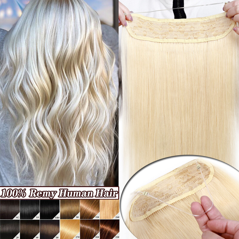 8A Wire In 3/4 Full Head Real REMY Human Hair Extensions Hidden one Piece Blond