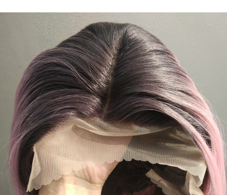 Front Lace Wig Long Straight Hairs Female Middle Gradient Ombre & Green