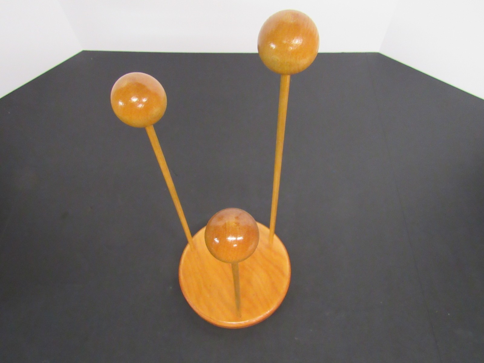 Rare Antique Oak Wooden Wig Holder Stand 14″, 12.75″, 11″ on a 6″ Base