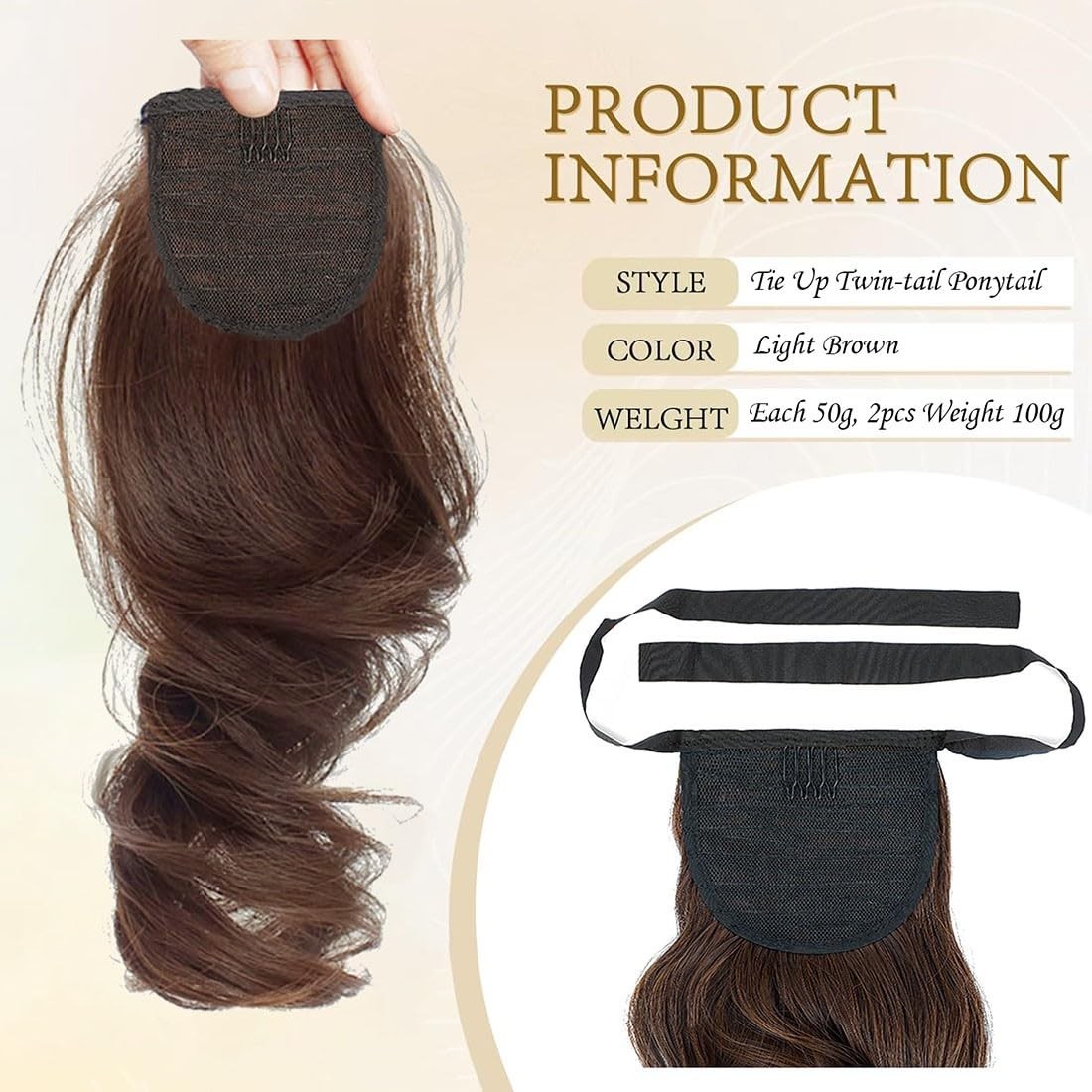 2Pcs Short Wavy Ponytail Hairpiece Light No Pressure Synthetic Hair Extension…