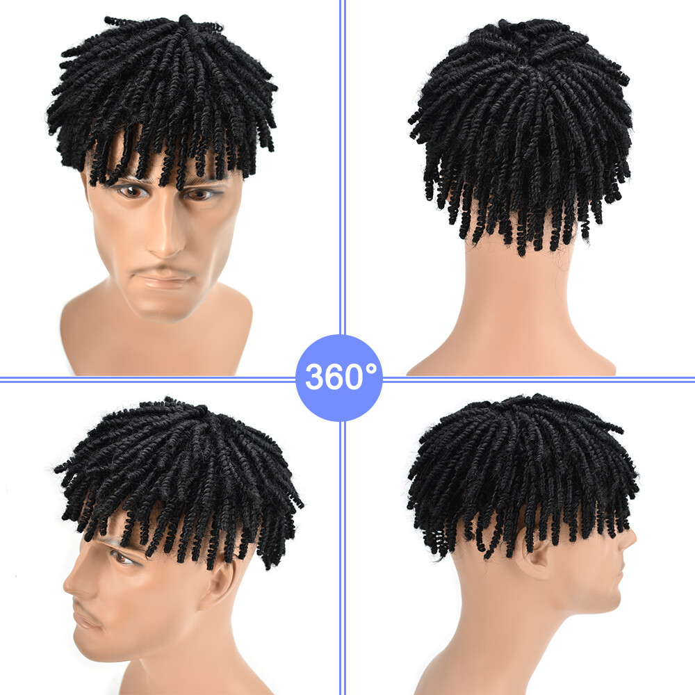 Afro Kinky Twist Crochet Braids Hair for Men Human Hair Replacement System Wig