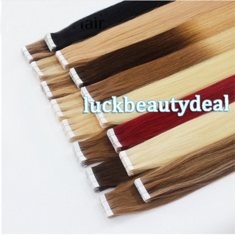 Tape in Real Human Hair Extensions Skin Weft Remy Hair Highlight Ombre 16-26inch