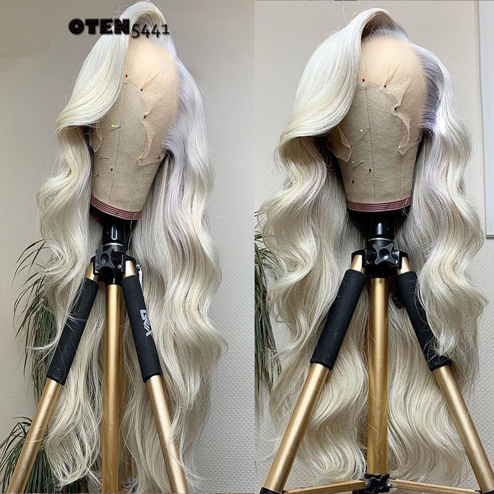 Platinum Blonde Long Wavy Free Part Lace Front Wigs Women Heat Resistant Natural