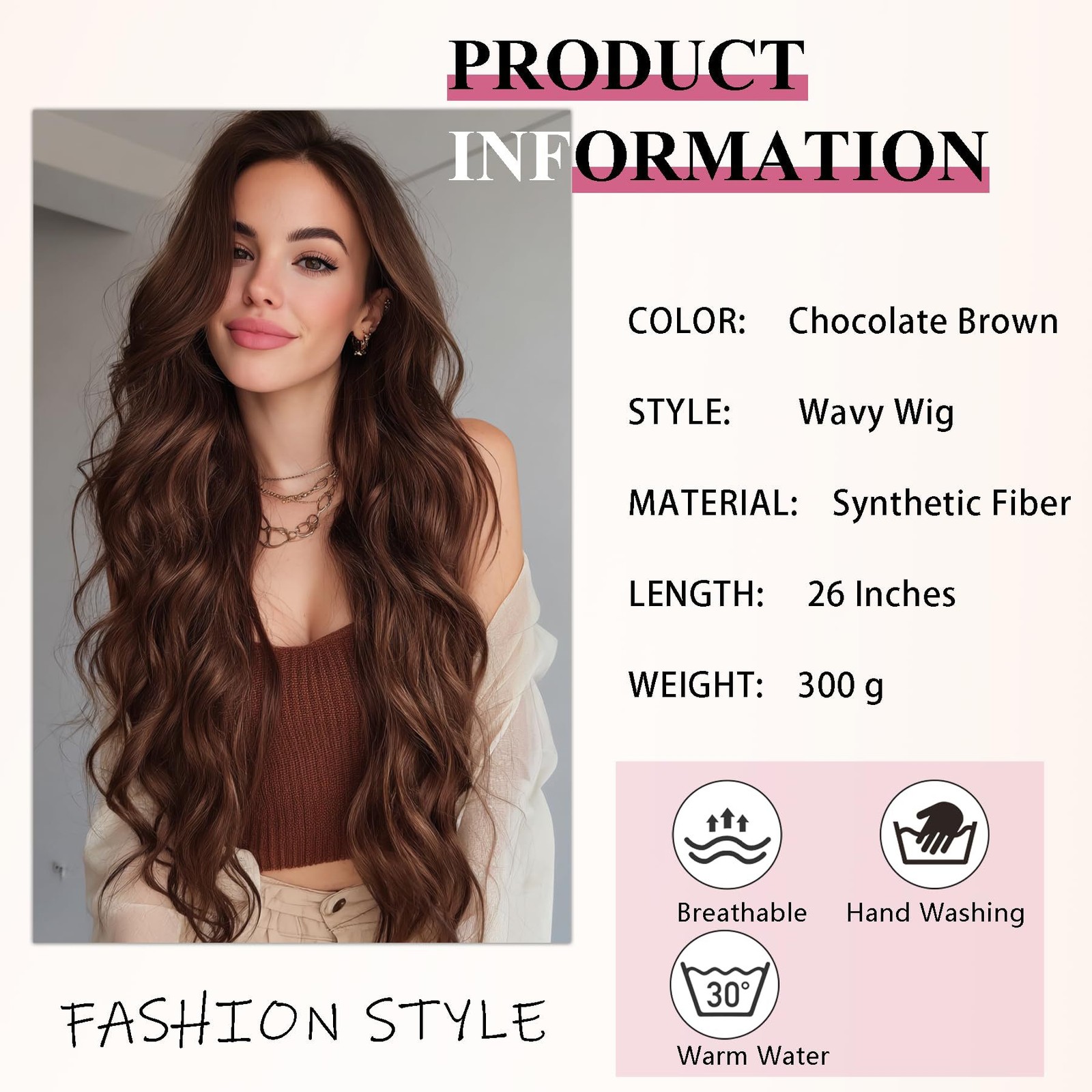 Brown Wavy Curly Wig Heat Resistant Fiber Rose Net Synthetic Full Wig For