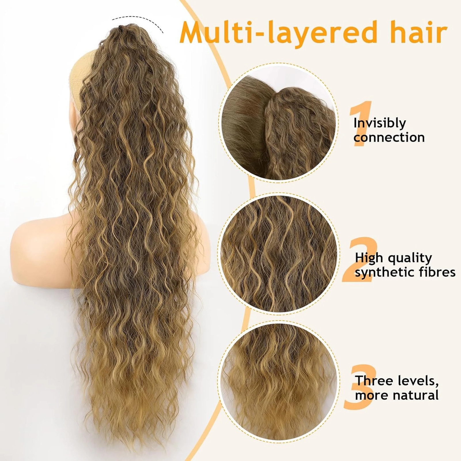 Black Brown Long Wavy Curly Synthetic Claw Clip In Ponytail Fake Hair Extension