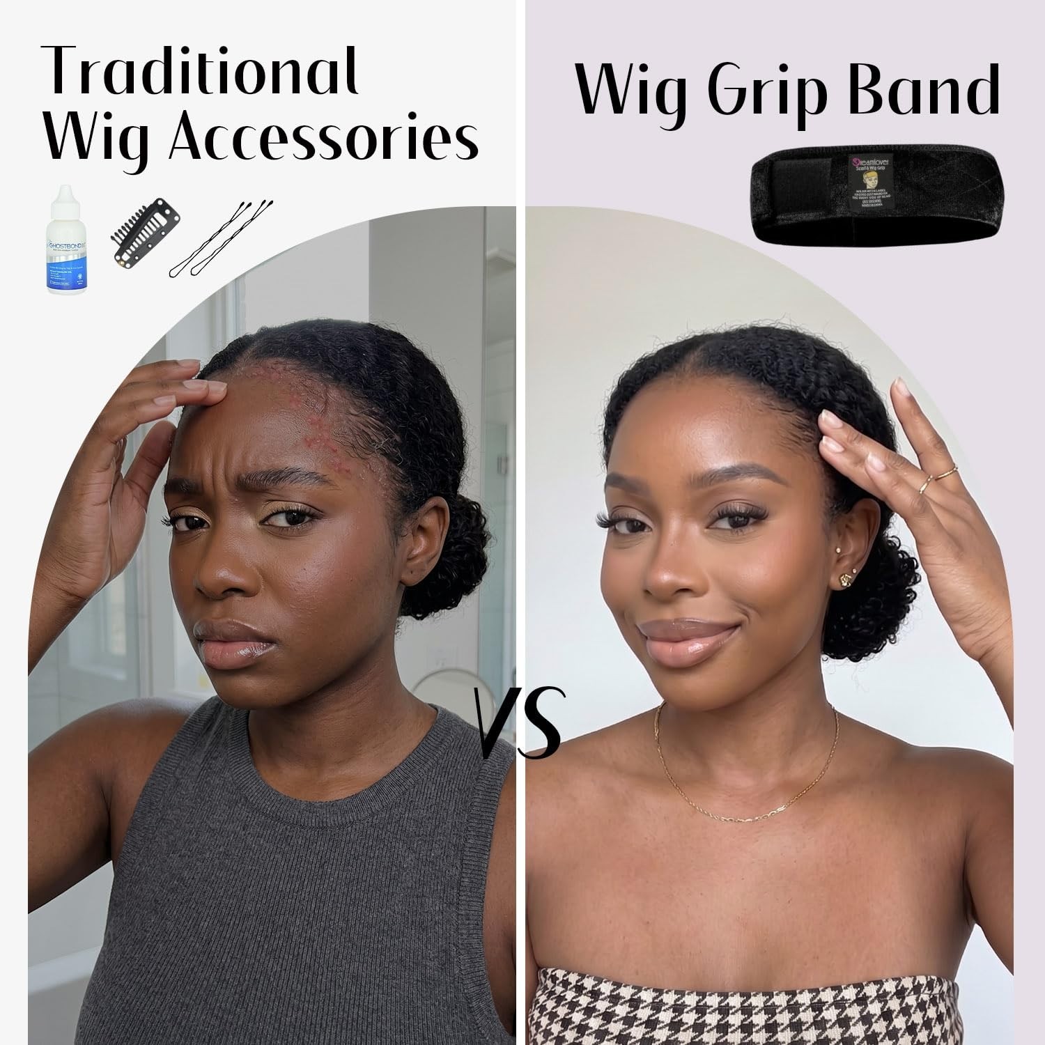 Wig Grip Band – Adjustable Headband for Secure Wig Wear, Black, 2 Pieces