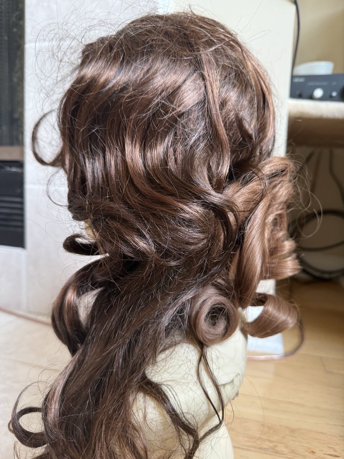100% Human Hair Wiglet Light Brown 10 Messy Curly Swirls Clip Back Extension New
